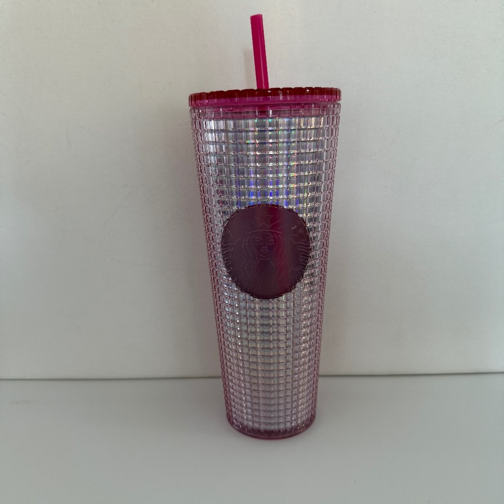 NEW Starbucks Pink Clear Ombre Iridescent Venti 24oz Cold Cup Tumbler Grid 2022